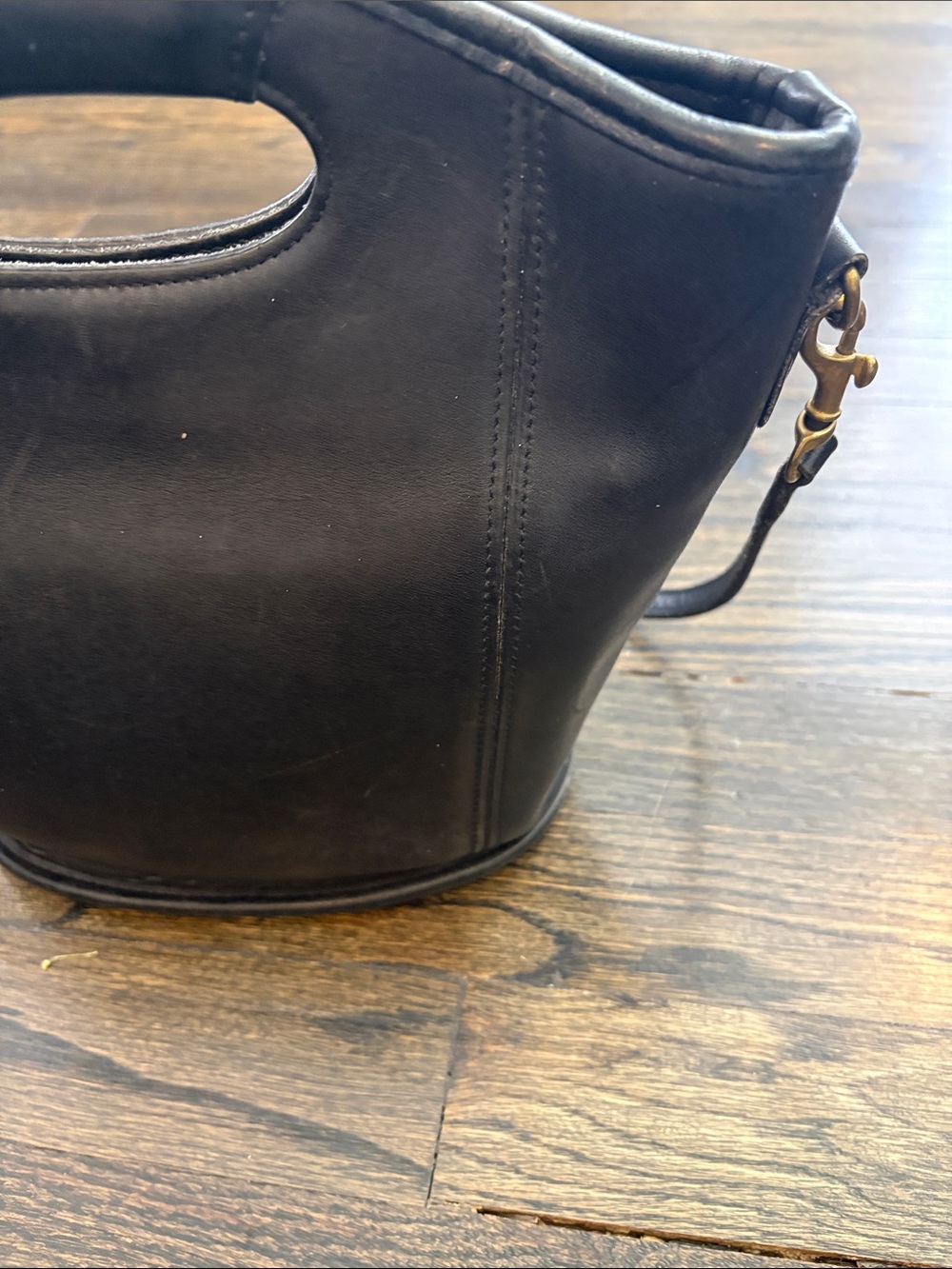 Vintage Black Leather Tote Crossbody Bag with Cutout Handles by Coach - Picture 3 of 10